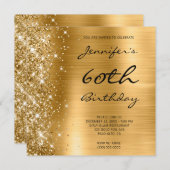 金ゴールドグラデーションホイ離れグリッター60誕生日 招待状 (正面/裏面)