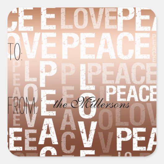 金ゴールドグラデーションラブピースラベル スクエアシール (正面)