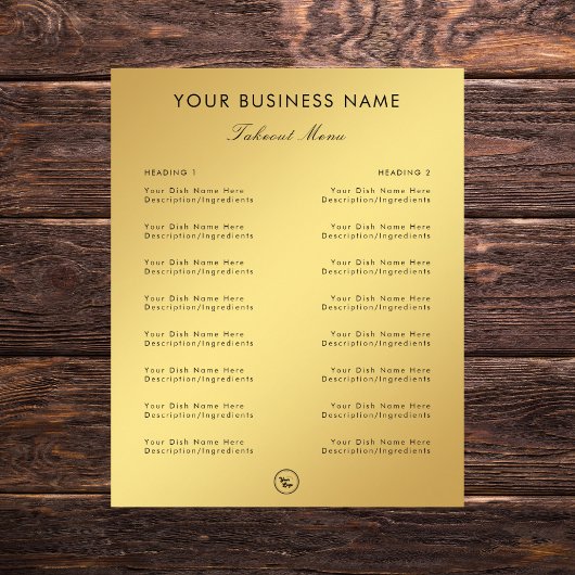 金ゴールドグラデーションレストランカフェテイクアウトメニュー&ロゴ チラシ