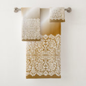 金ゴールドグラデーション上の豪華な純粋な白レース バスタオルセット (インサイチュ)