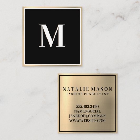 金ゴールドグラデーション背景 |モノグラム スクエア名刺 (正面/裏面)