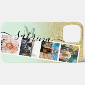 金ゴールドグラデーション4 photo grid collage name mint monogra Case-Mate iPhoneケース (裏面 (横))