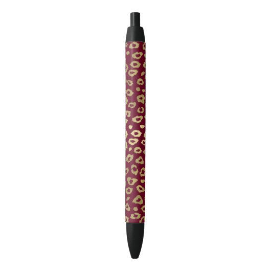 金ゴールドグラデーションPink Leopard Print 黒ボールペン (正面縦)
