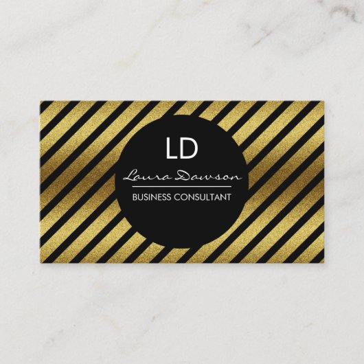 金ゴールドグラマモノグラムサークルとストライプ 名刺 (正面)