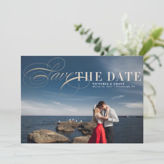 金ゴールドグラマラス日付の写真カードを保存 セーブザデート (スタンド正面)