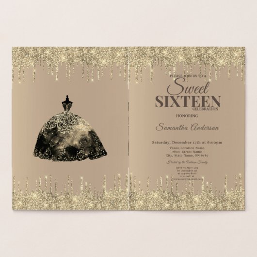 金ゴールドグラマーグリッタースパークドリップスウィート16誕生日 箔カード (内部)