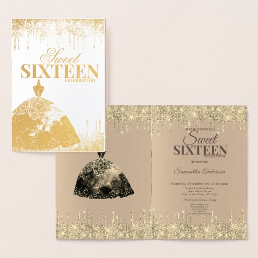 金ゴールドグラマーグリッタースパークドリップスウィート16誕生日 箔カード (ディスプレー)
