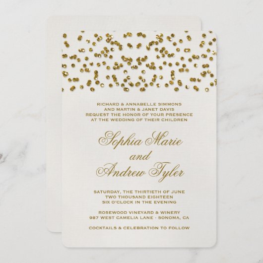 金ゴールドグラマーグリッター紙吹雪結婚式招待状 招待状 (正面/裏面)