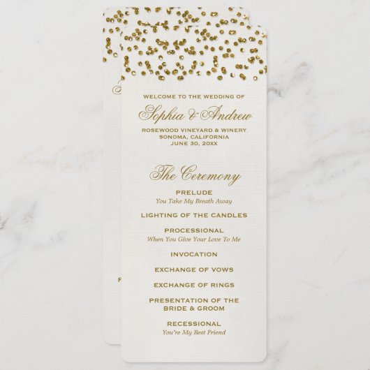 金ゴールドグラマーグリッター紙吹雪結婚式 プログラム (正面/裏面)