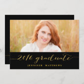 金ゴールドグラマー写真2016卒業パーティー招待状 招待状 (正面/裏面)