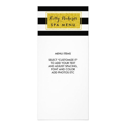 金ゴールドグラマー白黒ストライプサロンメニュー ラックカード (正面)