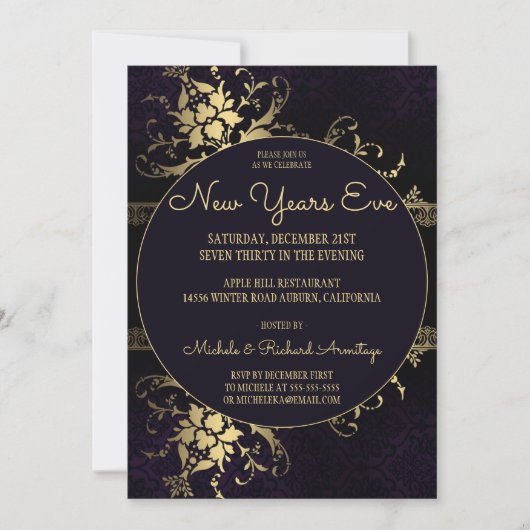 金ゴールドグラムお祝いニューイヤーズ招待状 招待状 (正面)