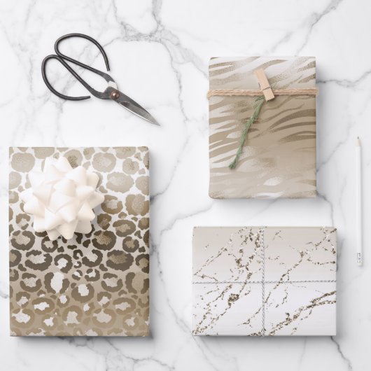 金ゴールドグラムアニマルプリント ラッピングペーパーシート (正面)