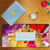 金ゴールドグラムイニシャルTモノグラム動機抽象芸術 デスクマット