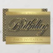 金ゴールドグラムオーガニックろうけつ染め誕生日パーティーへの招待 招待状 (正面/裏面)