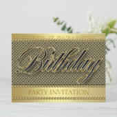 金ゴールドグラムオーガニックろうけつ染め誕生日パーティーへの招待 招待状 (スタンド正面)