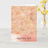 金ゴールドグラムガーリーピーチピンク赤面ヒョウ柄 カード (黄色い花)