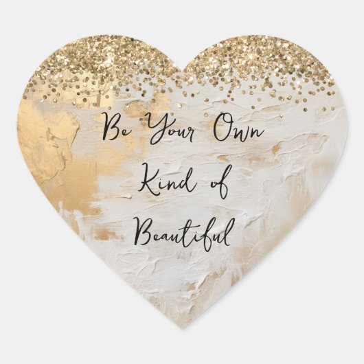 金ゴールドグラムクリームホワイトグリッター紙吹雪 ハートシール (正面)