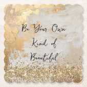 金ゴールドグラムクリームホワイトグリッター紙吹雪 ペーパーコースター (正面)