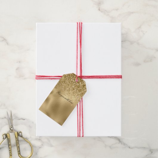 金ゴールドグラムグリジーグリッタースパークル ギフトタグ (より糸付き)