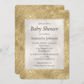 金ゴールドグラムグリジーグリッターヒョウ赤ちゃんシャワー 招待状 (正面/裏面)