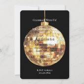 金ゴールドグラムグリジーディスコボール誕生日 招待状 (正面)