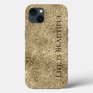 金ゴールドグラムグリッジグリッターレオパードプリント iPhone 13ケース