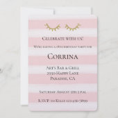 金ゴールドグラムグリッターまつげストライプ誕生日 招待状 (正面)