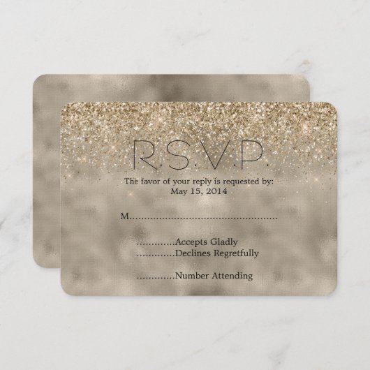 金ゴールドグラムグリッターウェディングRSVP 出欠カード (正面/裏面)