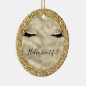 金ゴールドグラムグリッターガーリーまつげパーソナライズされた セラミックオーナメント (右)