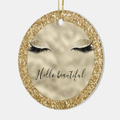 金ゴールドグラムグリッターガーリーまつげパーソナライズされた セラミックオーナメント (左)