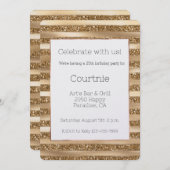 金ゴールドグラムグリッターストライプ誕生日 招待状 (正面/裏面)