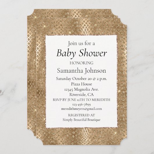 金ゴールドグラムグリッタースネークスキン 招待状 (正面/裏面)