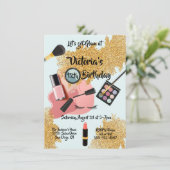 金ゴールドグラムグリッタースパバースデーパーティ招待状 招待状 (スタンド正面)