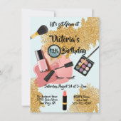 金ゴールドグラムグリッタースパバースデーパーティ招待状 招待状 (正面)