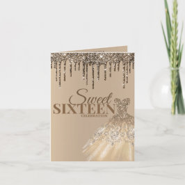 金ゴールドグラムグリッタースパークスウィート16バースデーパーティー 招待状