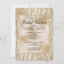 金ゴールドグラムグリッターゼブラアニマルブライダルシャワー 招待状