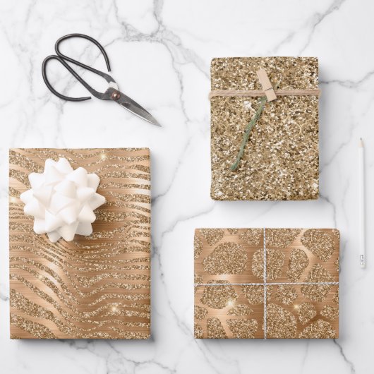 金ゴールドグラムグリッターゼブラプリント ラッピングペーパーシート (正面)