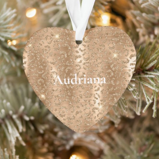 金ゴールドグラムグリッターヒョウ印刷 オーナメント (ツリー)