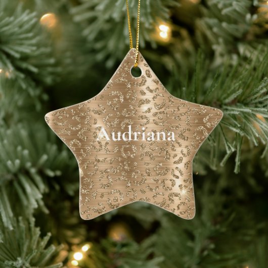 金ゴールドグラムグリッターヒョウ印刷 セラミックオーナメント (ツリー)