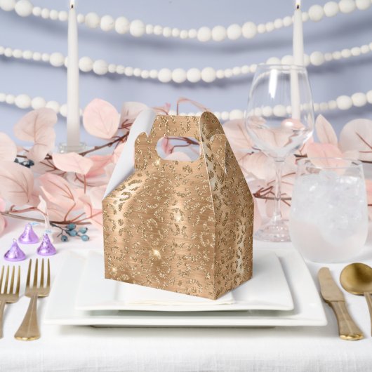 金ゴールドグラムグリッターヒョウ印刷 フェイバーボックス (ウェディング)