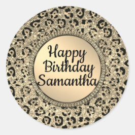 金ゴールドグラムグリッターヒョウ印刷 ラウンドシール