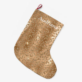 金ゴールドグラムグリッターヒョウ印刷 ラージクリスマスストッキング