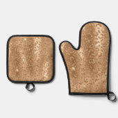 金ゴールドグラムグリッターヒョウ印刷 鍋つかみ&鍋敷きセット (正面)