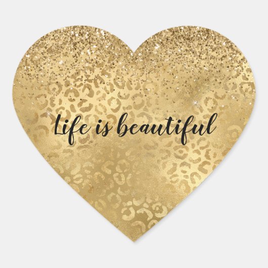 金ゴールドグラムグリッターヒョウ ハートシール (正面)