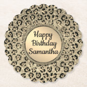 金ゴールドグラムグリッターレオパードプリント紙コースター ペーパーコースター (正面)