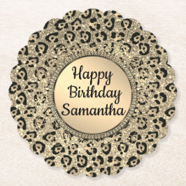 金ゴールドグラムグリッターレオパードプリント紙コースター ペーパーコースター
