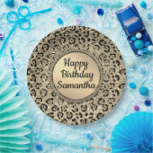 金ゴールドグラムグリッターレオパードプリント紙プレート ペーパープレート (パーティー)