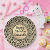 金ゴールドグラムグリッターレオパードプリント紙プレート ペーパープレート (パーティー)