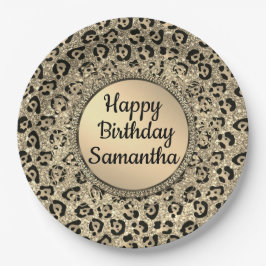 金ゴールドグラムグリッターレオパードプリント紙プレート ペーパープレート